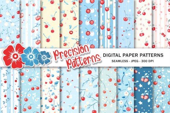 Celebrate Independence Day with Vibrant 4th of July Cherries Seamless Patterns